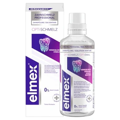 Abbildung von elmex Mundspülung Professional Opti schmelz Versiegelung &amp; Stärkung 400 ml medizinische Zahnreinigung ohne Alkohol versiegelt den Zahnschmelz zum Schutz vor Zahnschmelzabbau