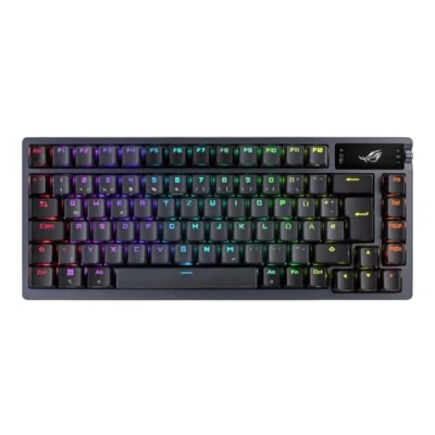 Abbildung von ASUS ROG Azoth kabellose mechanische Gaming Tastatur (75% Formfaktor, NX Switches, PBT Doubleshot Tastenkappen, OLED Display, Bluetooth, 2,4 GHz RF Wireless, USB, DE QWERTZ Layout) schwarz