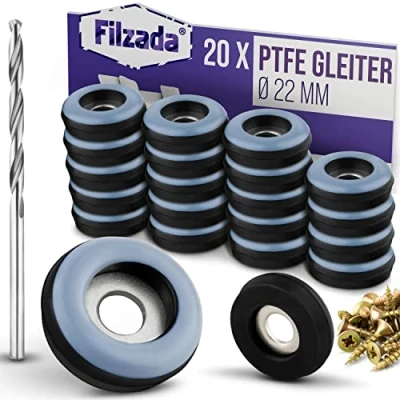 Abbildung von Filzada® 20x Teflongleiter zum Schrauben Ø 22 mm (rund) Möbelgleiter/Teppichgleiter PTFE (Teflon) inkl.