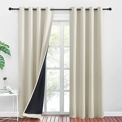 Abbildung von PONY DANCE Lichtundurchlässige Vorhänge Beige 2er Set H 245 x B 140 cm Doppellagiger und Dicker Vorhang gegen Hitze Thermogardine Verdunkelungsvorhang Ösen Gardinen Verdunkelung, Hellbeige