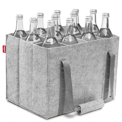 Abbildung von achilles Flaschentasche mit 12 Fächer, Auch für 1,5 Liter Flaschen, Flaschen Tasche aus Filz, 100% recycelt, 36 cm x 27 (Grau)