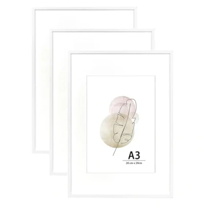 Abbildung von KAIWIN Bilderrahmen A3 Weiß Holz Fotorahmen 3er Set Holzrrahmen mit Passepartout zum aufhängen Benutzt für Wohnzimmer, Schlafzimmer, Arbeitszimmer, Fotos, Kunstwerke und Poster