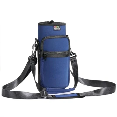 Abbildung von Nuovoware Flaschenhalter Trinkflasche Molle Beutel, 1000ml Isolierte Neopren Kessel mit Verstellbar Schultergurt und Front Reißverschluss Tasche für Wandern Laufen Radfahren Jagd Reisen, Indigo