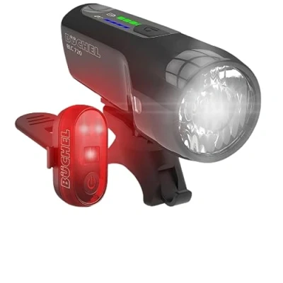 Abbildung von Büchel BLC 720 Fahrradlichter Set I 70/35/15 Lux StVZO zugelassen mit bis zu 13h Akkulaufzeit Aufladbares Fahrrad licht LED für vorne + hinten Rücklicht Fahrrad, fahrradlicht Micro USB