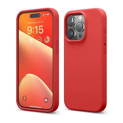 Abbildung von elago Schutzhülle aus Flüssigsilikon, kompatibel mit iPhone 15 Pro, Premium Qualität, Rundumschutz [stoßfeste Struktur 4 Schichten], Innenfutter Mikrofaser, weich, Kratzfest, Rot