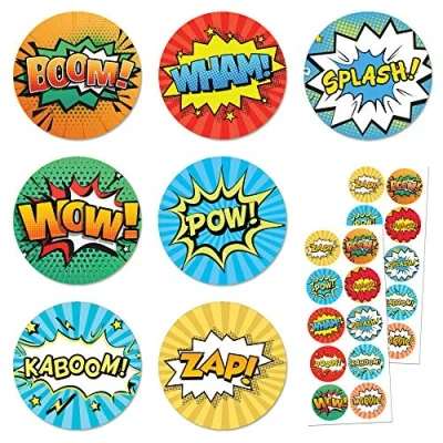 Abbildung von TownStix 200 Stück Superhelden Sticker Aufkleber, Comic Aufkleber Kinder 20 Blätt, 40mm
