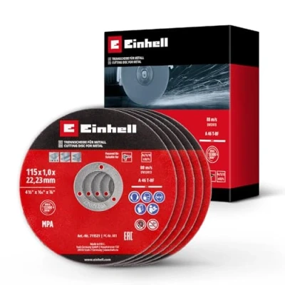 Abbildung von Original Einhell 5 tlg. Dünntrennscheiben Set für Metall, Ø 115 mm (1 Stärke, MPA zertifiziert, hohe Lebensdauer, präzise, gratarme Schnitte, Winkelschleifer)