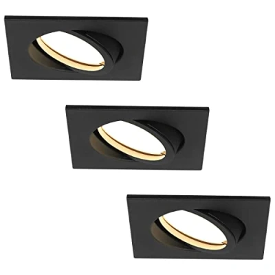 Abbildung von HCFEI LED Einbaustrahler ultra Flach 425 Lumen 230V 5W Dimmbar Gehäuse Eckig Schwenkbar Schwarz (3er Warmweiß)