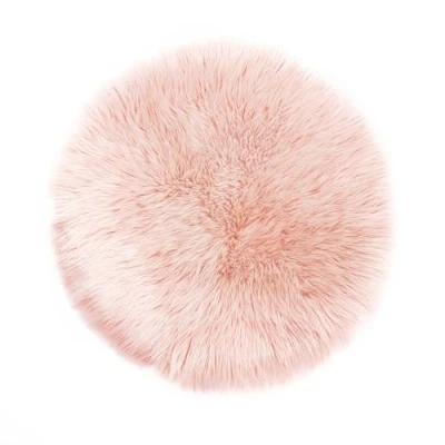 Abbildung von Teppich Wölkchen Schaffell Lammfell Imitat, Fell Rund, Fellteppich Kunstfell Flauschiger Wohnzimmer, Bettvorleger Schlafzimmer Rosa Rund 160cm