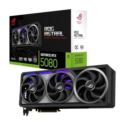 Abbildung von ASUS ROG ASTRAL GeForce RTX 5080 16GB GDDR7 OC Edition Gaming Grafikkarte (Nvidia RTX5080, Vier Lüfter, PCIe 5.0, 2X HDMI 2.1b, 3X DisplayPort 2.1a, RTX5080 O16G GAMING)