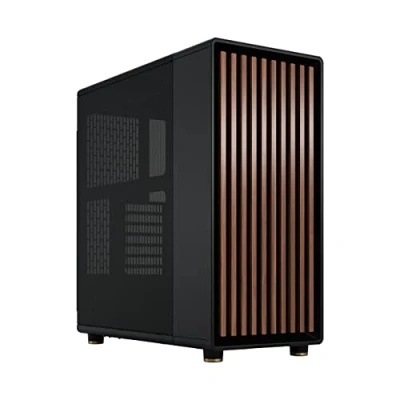 Abbildung von Fractal design North Charcoal Black Tempered Glass Dark Wood Walnut front side panel Two 140mm Aspect PWM fans included Intuitive interior layout ATX Mid Tower PC Gaming Case