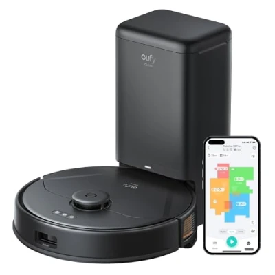 Abbildung von eufy X8 Pro Saugroboter mit Absaugstation &amp; Wischfunktion, Twin Turbine 2x 4.000Pa Saugkraft, Entwirrungs Bürste, iPath Laser Navigation, ideal für Hartböden Teppiche