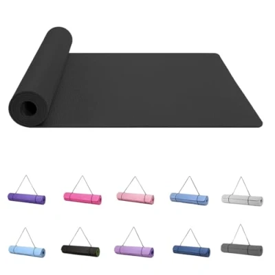 Abbildung von Good Nite Yogamatte, Trainingsmatte, Workout, Pilates, Fitnessmatte für Damen und Herren, rutschfest, Dicke, 6 mm, hochdichte Gymnastikmatten mit Tragegurt, TPE