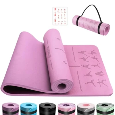 Abbildung von OUTDOUSE Yoga Matte, TPE 6mm Dicke Hautfreundliche Yogamatte Rutschfest Gymnastikmatte Pilates Gymnastik Meditation Stretching mit Trageriemen&amp;Tasche Home Workout Sportmatte 183x61cm Lila