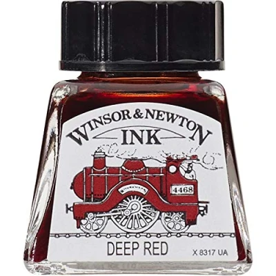 Abbildung von Winsor &amp; Newton 1005227 Drawing Inks Zeichentusche für Kalligraphen, Illustratoren, Grafikern, Künstler wasserbeständige Farben, herrvorragender Transparenz, 14ml Flasche Tiefrot