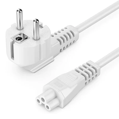 Abbildung von deleyCON 1m Netzkabel Stromkabel Schutzkontakt Stecker Typ F (CEE 7/4) 90 Gewinkelt auf IEC C5 Buchse 2,5 Ampere Kleeblattkupplung TV Monitor Bildschirm Laptop Notebook Netzteil Weiß