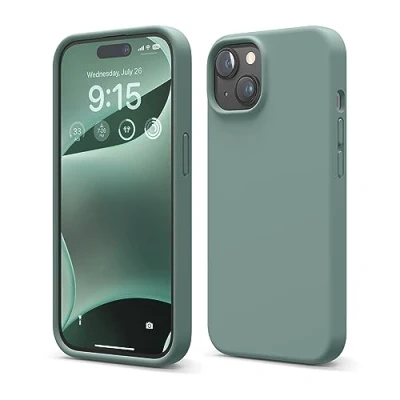 Abbildung von elago Flüssig Silikon Case Kompatibel mit iPhone 15 Hülle, Premium Handyhülle, Ganzkörper Schutzhülle [4 Lagige Stoßfeste Struktur], Kratzfestes Weiches Mikrofaserfutter (Nachtgrün)