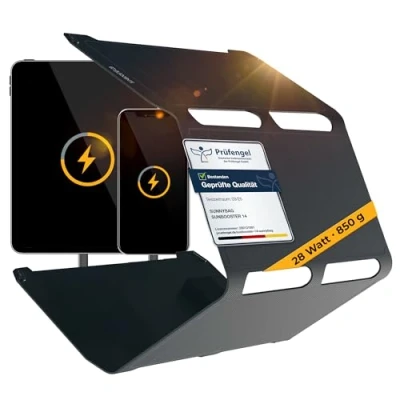 Abbildung von Sunnybag SUNBOOSTER 28 Tragbares Solarladegerät mit Watt Faltbar, effizient, wasserfest 2 USB Ausgänge Handy, Tablet, Powerbank unterwegs Laden Für Outdoor, Wandern, Camping, Reisen