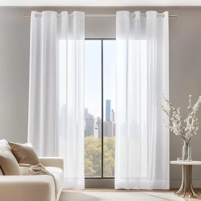 Abbildung von Deconovo Vorhang Transparent Ösen 290x140 cm Weiß 2er Set