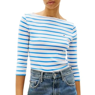 Abbildung von Tommy Hilfiger NEW CODY SLIM BOAT Langarmshirt, Damen, Größe: XS, Ecru/blue spell