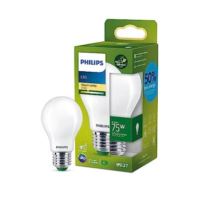 Abbildung von Philips LED Classic ultraeffiziente E27 Lampe (75 W), matte mit warmweißem Licht, energiesparende langer Nutzlebensdauer, Energieeffizienzklasse A