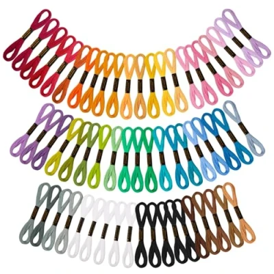 Abbildung von VynyQoo 60 Stück Stickgarn, 8m(6 Stränge) Perlgarn zum Sticken, 52 Farben Armband Knüpfen Garn für Freundschaftsbänder, DIY Handwerksprojekte &amp; Nähprojekte, Ideal Erwachsene Anfänger