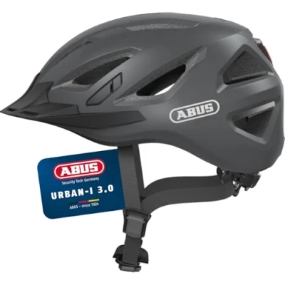 Abbildung von ABUS Stadthelm Urban I 3.0 Fahrradhelm mit Rücklicht, Schirm und Magnetverschluss für Damen Herren Titan (gräulich), Größe M