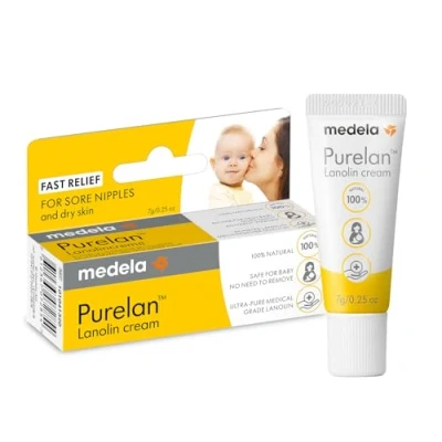 Abbildung von Medela Purelan 7 g Lanolincreme Schnelle Hilfe bei beanspruchten Brustwarzen und trockener Haut 100 % natürlich, hypoallergen, dermatologisch getestet frei von Duftstoffen