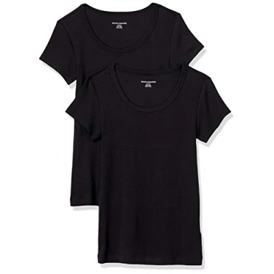 Abbildung von Amazon Essentials Damen T Shirt mit Flügelärmeln und U Ausschnitt in schmaler Passform, 2er Pack, Schwarz, XL