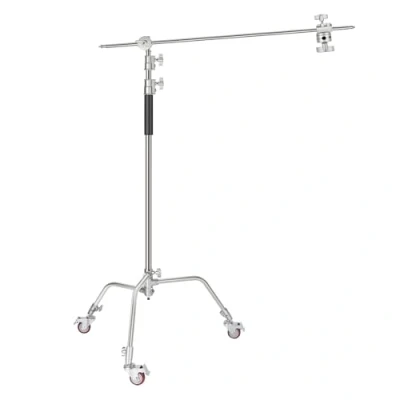 Abbildung von NEEWER Pro 100% Metall C Ständer Lichtständer mit Rädern, max. Höhe 330 cm Verstellbarer Reflektorständer 120 Auslegerarm und 3 Riemenscheiben für Foto Studio Videoreflektor, Monolight usw.