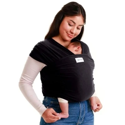 Abbildung von Sleepy Wrap Tragetuch Baby Neugeboren bis Kleinkind Freihändige Trage, Elastisches Neugeboren, Ergonomisches Tragetuch, Einfach zu bindende Babytrage (Black)