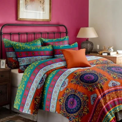 Abbildung von Dreamzie Bohemian Bettwäsche 155x220 cm 3 Teilig Rosa Orange Boho Indischen Mandala Böhmisch Set mit Reißverschluss Vintage Bettbezug und 2 Kissenbezug 80x80cm