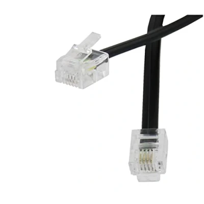 Abbildung von 12M langes RJ11 Telefonkabel, 6P4C Westernkabel auf Stecker Flachkabel Telefondose Modem Router Fax ISDN DSL VDSL Internet, Schwarz, 12 Metre
