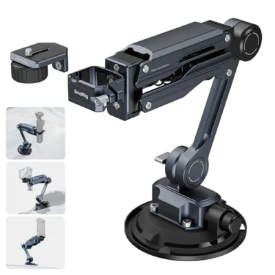 Abbildung von SMALLRIG Mini Stoßdämpferarm, 4 Zoll Vakuum Saugnapf, Doppelfeder und hydraulische Dämpfung, Autohalterung für DJI Osmo Pocket 3/für GoPro HERO13/für Insta360 X4, mit Aufbewahrungstasche 5123