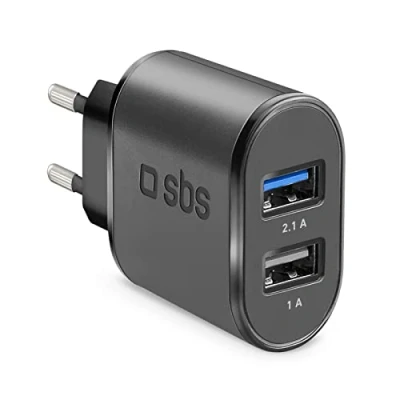 Abbildung von SBS USB Wall Charger 10W, Mehrfaches Ladegerät mit 2 USB, für iPhone, iPad, Samsung, Oppo, Xiaomi, Motorola, LG, Huawei, schwarz
