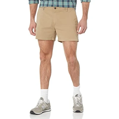 Abbildung von Amazon Essentials Herren 13 cm Flatfront Chinoshorts mit hohem comfort in schmaler Passform (zuvor Goodthreads), Khakibraun, 34W
