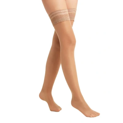 Abbildung von Falke Seidenglatt 15 Denier STAY UPS Transparent Silky Overkneestrümpfe, Damen, Größe: 38/39, Powder