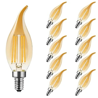 Abbildung von MZYOYO E14 LED Kerze Lampe,E14 4W Classic Kerzenform Filament,E14 Filament Fadenlampe,2700K Warmweiß,ersetzt 35 Watt,nicht dimmbar,Amber Glas,10 Stück
