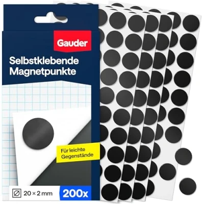 Abbildung von GAUDER Magnetpunkte Runde Selbstklebende Magnete für Notizen, Fotos und Bastelprojekte Magnetplättchen leichte Gegenstände (200 Stück 20 x 2 mm)