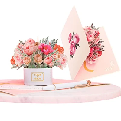 Abbildung von PopLife Luxe Flower Box 3D Pop Up Valentinstag leere Karte, Jahrestag, Muttertag, Hochzeit oder Geburtstagsparty Einladung für Ehefrau, Mutter, Schwester, Oma, Tochter und Freundin