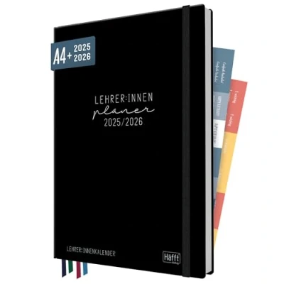 Abbildung von Häfft® Lehrer Planer 2025/2026 A4 + &quot;Black Edition&quot; Hardcover Lehrerkalender/Schulplaner mit Wochenkalendarium, 226 Seiten, Stickern und mehr nachhaltig &amp; klimafreundlich