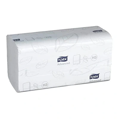 Abbildung von Tork Zickzack Papierhandtücher Advanced 290163 H3 Falthandtücher für Papierhandtuchspender saugfähig und reißfest, 2 lagig, weiß, groß 15 x 250 Tücher