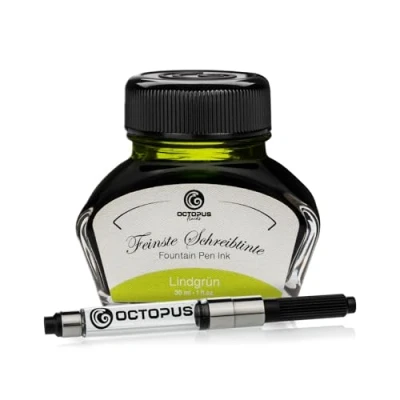 Abbildung von Octopus Fluids Füllhaltertinte im Tintenglas inklusive Konverter, Schreibtinte für Füllhalter, Füllertinte in Lindgrün 30ml mit Tintenkonverter