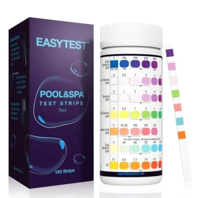 Abbildung von EASYTEST 7 IN 1 Pool Teststreifen für Pools und Spas 150 pH, Brom, Gesamtalkalinität, freies Chlor, Gesamthärte, Cyanursäure, Gesamtchlorprüfung mit schnellem genauen Ergebnissen