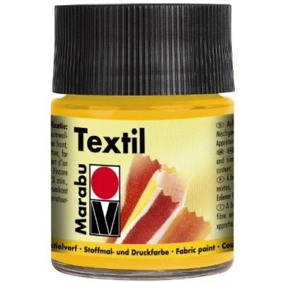 Abbildung von Marabu 17160005021 Textil Stoffmalfarbe mittelgelb 50 ml, Stoffdruckfarbe auf Wasserbasis, für helle Stoffe, waschbeständig bis 60C, weicher Griff, einfache Fixierung durch Bügeln o. Backofen