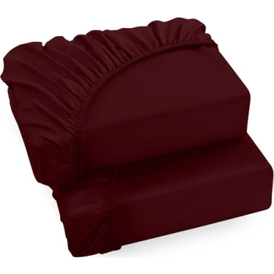 Abbildung von Utopia Bedding 2er Set Spannbettlaken 180x200cm Burgunderrot Gebürstete Mikrofaser Spannbetttuch 35 cm Tiefe Tasche