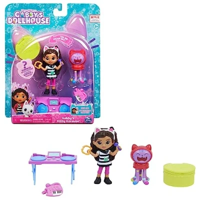 Abbildung von Gabby‘s Dollhouse Cat tivity Set, Kitty Karaoke Party Musik Set mit Gabby und DJ Katzenminze (engl. Catnip), 2 Zubehörteilen, Überraschungsbox Möbelstück, geeignet für Kinder ab 3 Jahren
