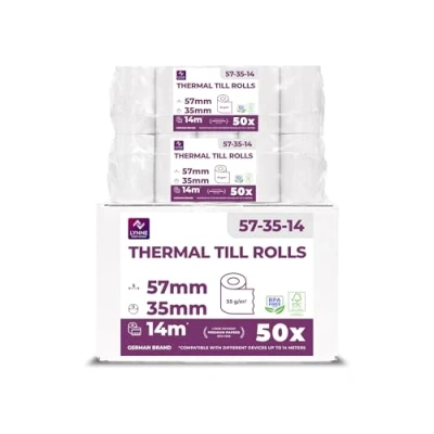 Abbildung von Ec Cash Thermorollen 57mm x 14m 12mm Kassenrollen Thermopapier Bonrollen für Bankomat und Kredit Kartenlesegeräte (EC 57x35x12 14 Meter 50 Rollen)