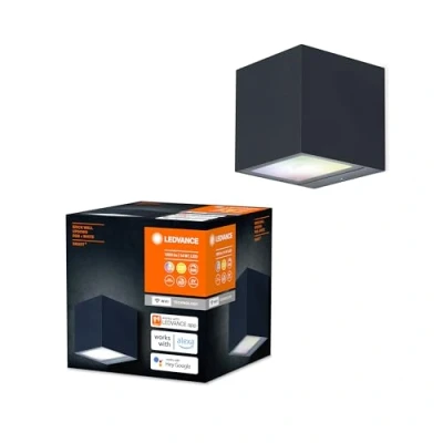 Abbildung von LEDVANCE SMART+ WI FI BRICK RGBW 8,5cm dimmbare LED Wandleuchte dunkelgrau mit hochwertigem Aluminium Gehäuse, quadratisch, RGB Farbsteuerung, 14 W, 3000 Kelvin warmweiß, 600 Lumen, IP44