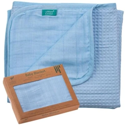 Abbildung von Urban Kanga Babydecke 2 Lagige Kuscheldecke Wickeltuch aus 100% Baumwolle 100 X 70 cm (Kristallblau)